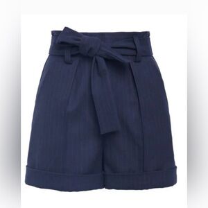 Maje Daia Belted Pinstripe Navy Twill Shorts, size 38, NWT